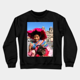 Portrait with baby alpaca. Crewneck Sweatshirt